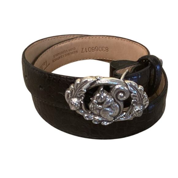 Talbots Accessories - Talbots Womens Alligator Leather Belt M Medium Black Silver Squirrel Raccoon Art